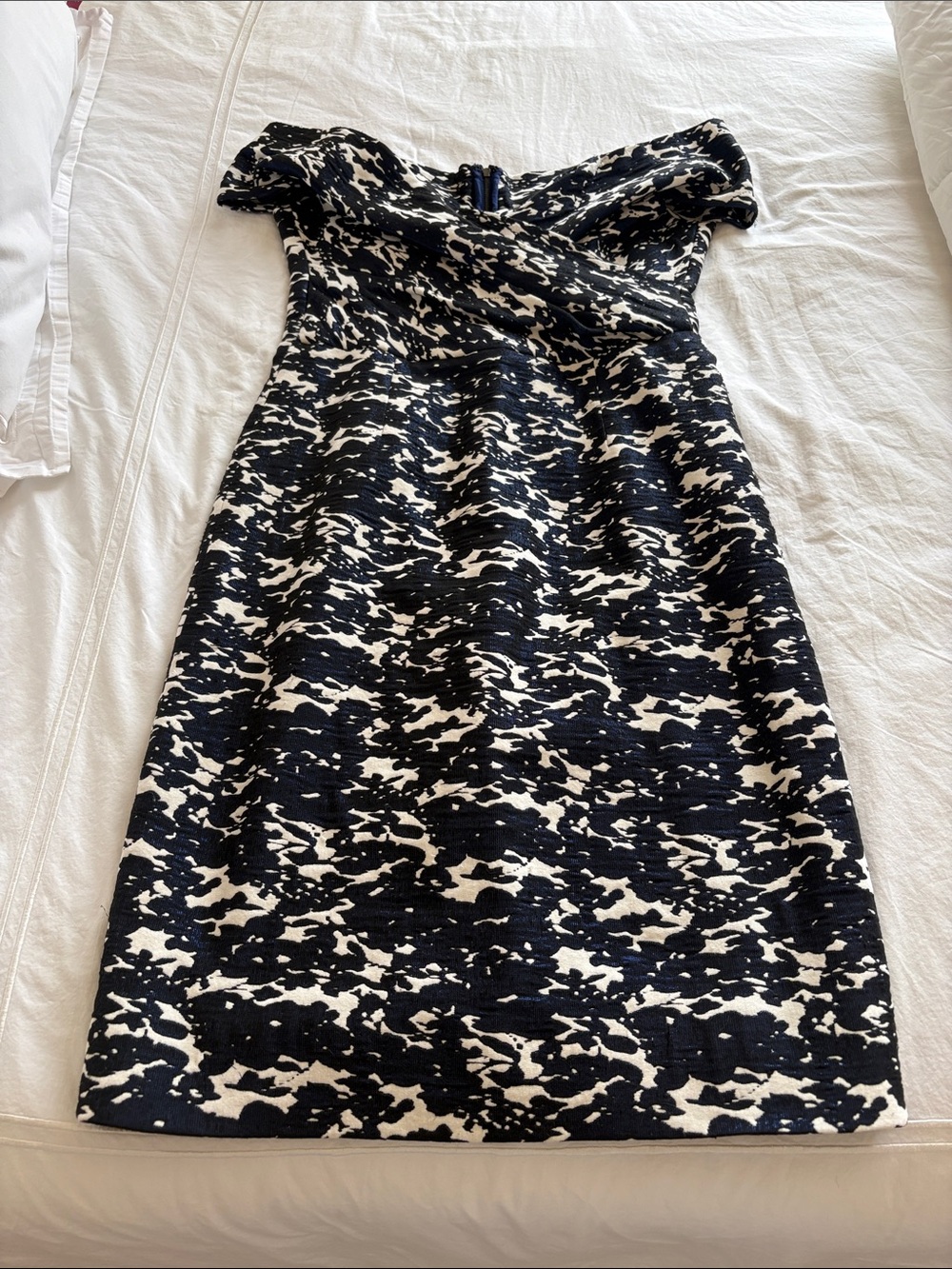 Teri Jon Blue and White Midi Dress
